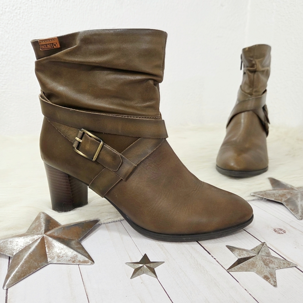 Pikolinos Viena Ankle Boot Olive Green Brown Heeled Women's Size 41